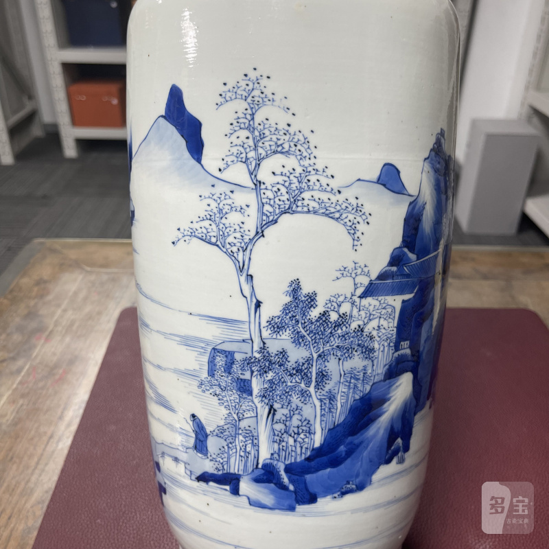 清康熙 青花山水人物图棒槌瓶 - 图14